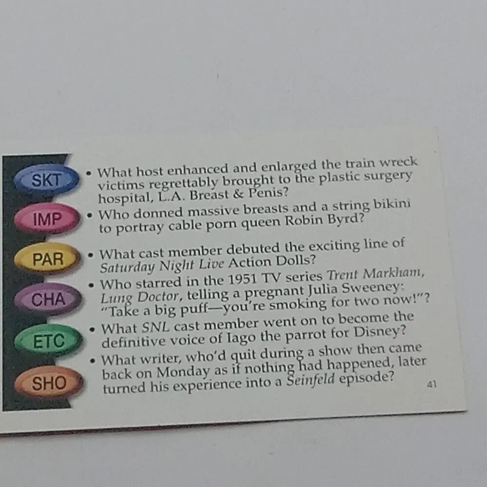 SNL Trivial Pursuit TV Trivia Cards ONLY Saturday Night Live game
